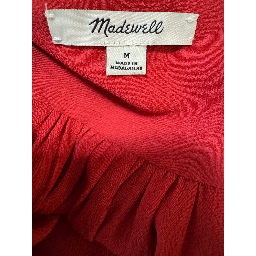 Madewell Red Viscose Wrap Tie Front Long Sleeve V Neck Blouse Top Womens Medium - Picture 3 of 12